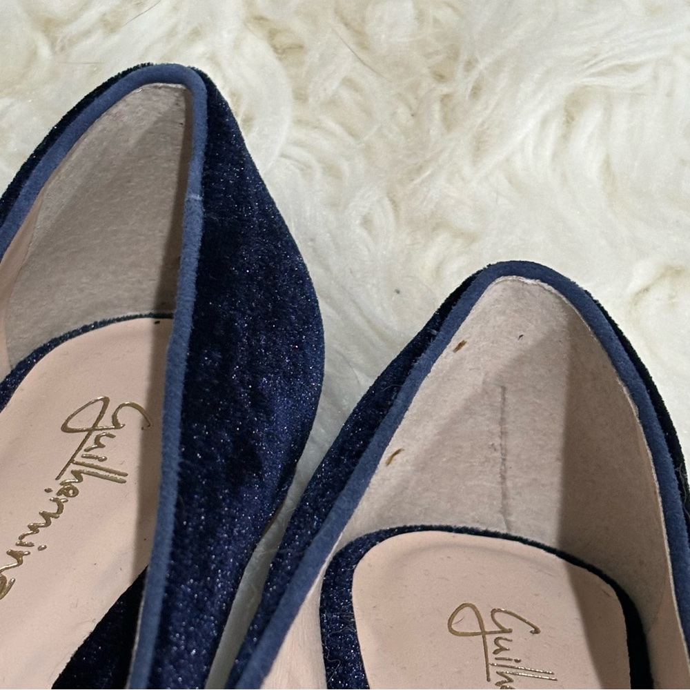 Guilhermina Anthropologie Blue Velvet Gold Toe Flats Size 6 - Picture 7 of 7